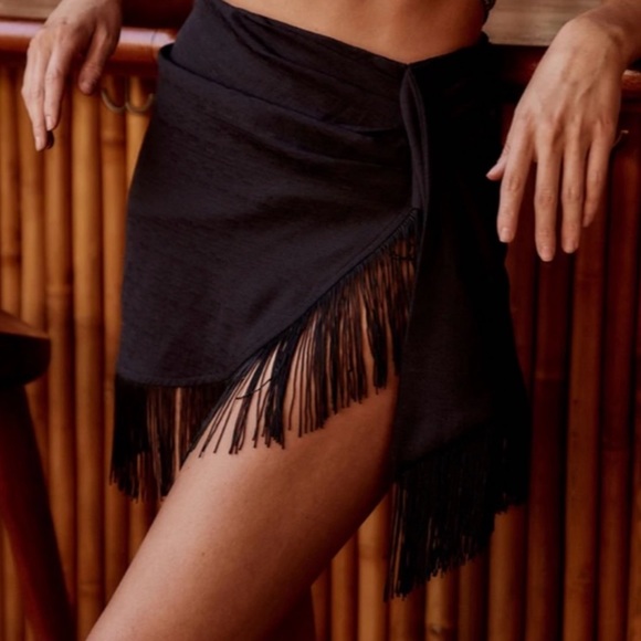 12th Tribe Asymmetrical Black Fringe Skirt - Picture 3 of 9